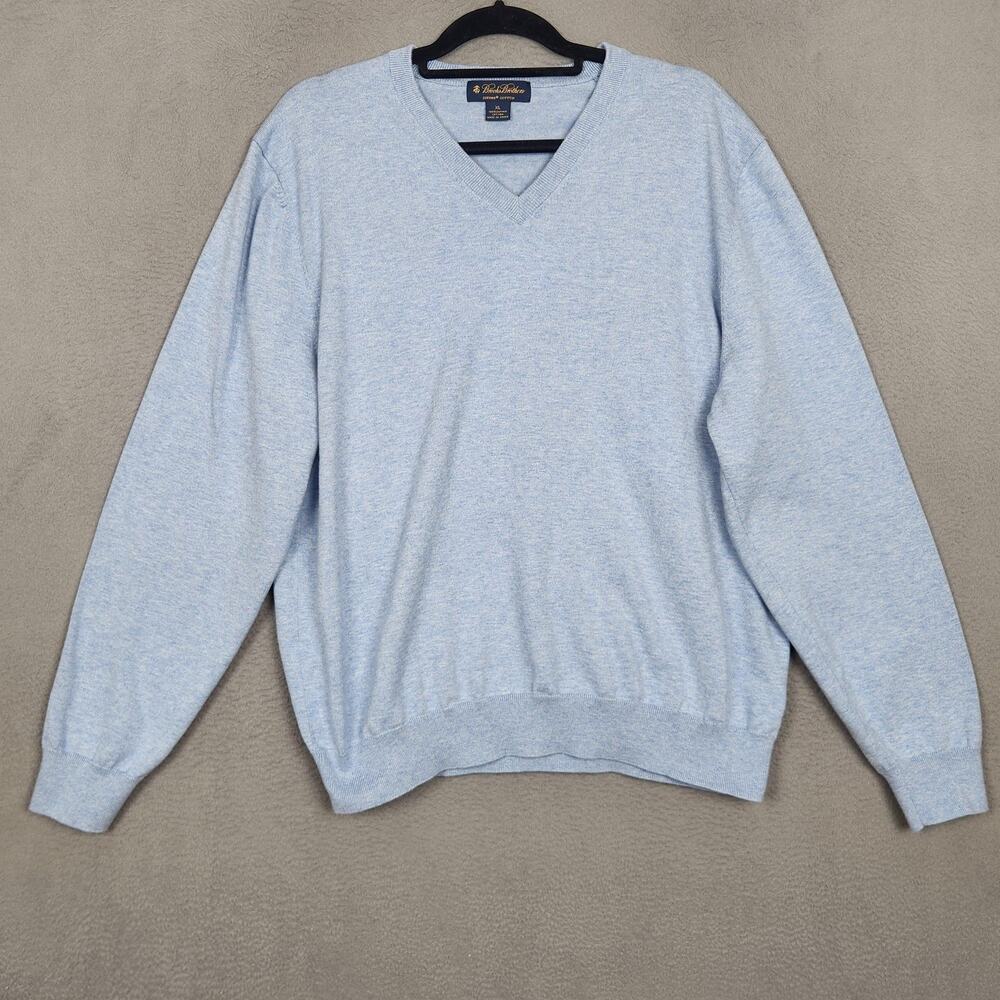 Brooks Brothers Sweater Mens XL Blue Supima Cotton V Neck Pullover Classic